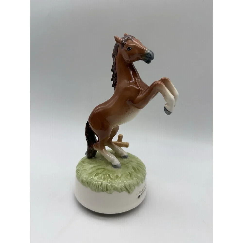 Vtg Otagiri Japan Horse Foal Porcelain Figurine Music Box Wind Up Rotating Colt